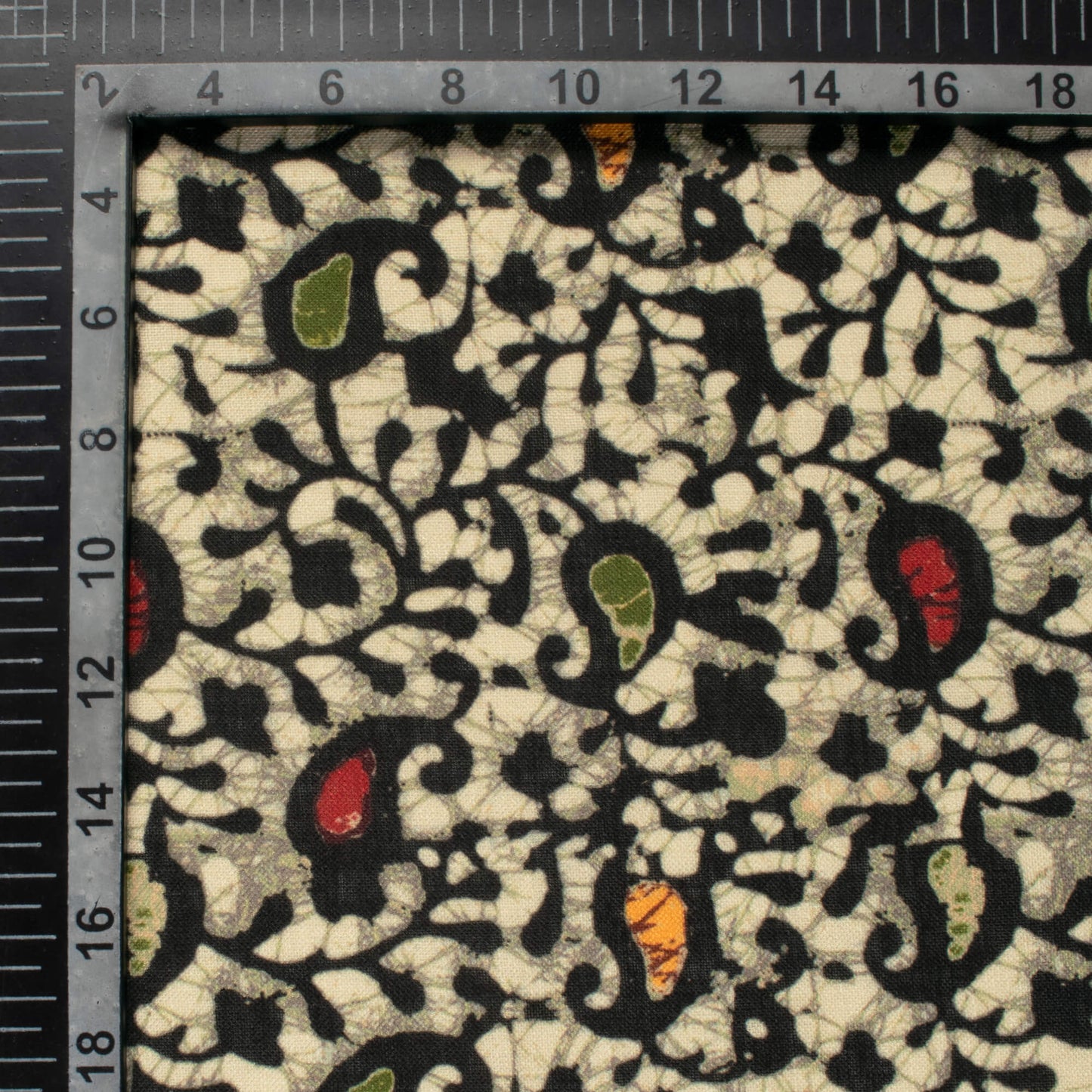 Moss Green And Black Paisley Pattern Digital Print Linen Textured Fabric (Width 56 Inches)