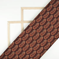 Hickory Brown And Blood Red Paisley Pattern Digital Print Linen Textured Fabric (Width 56 Inches)