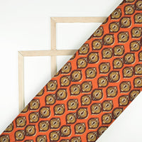 Dark Orange And Ochre Yellow Leaf Pattern Digital Print Linen Textured Fabric (Width 56 Inches)