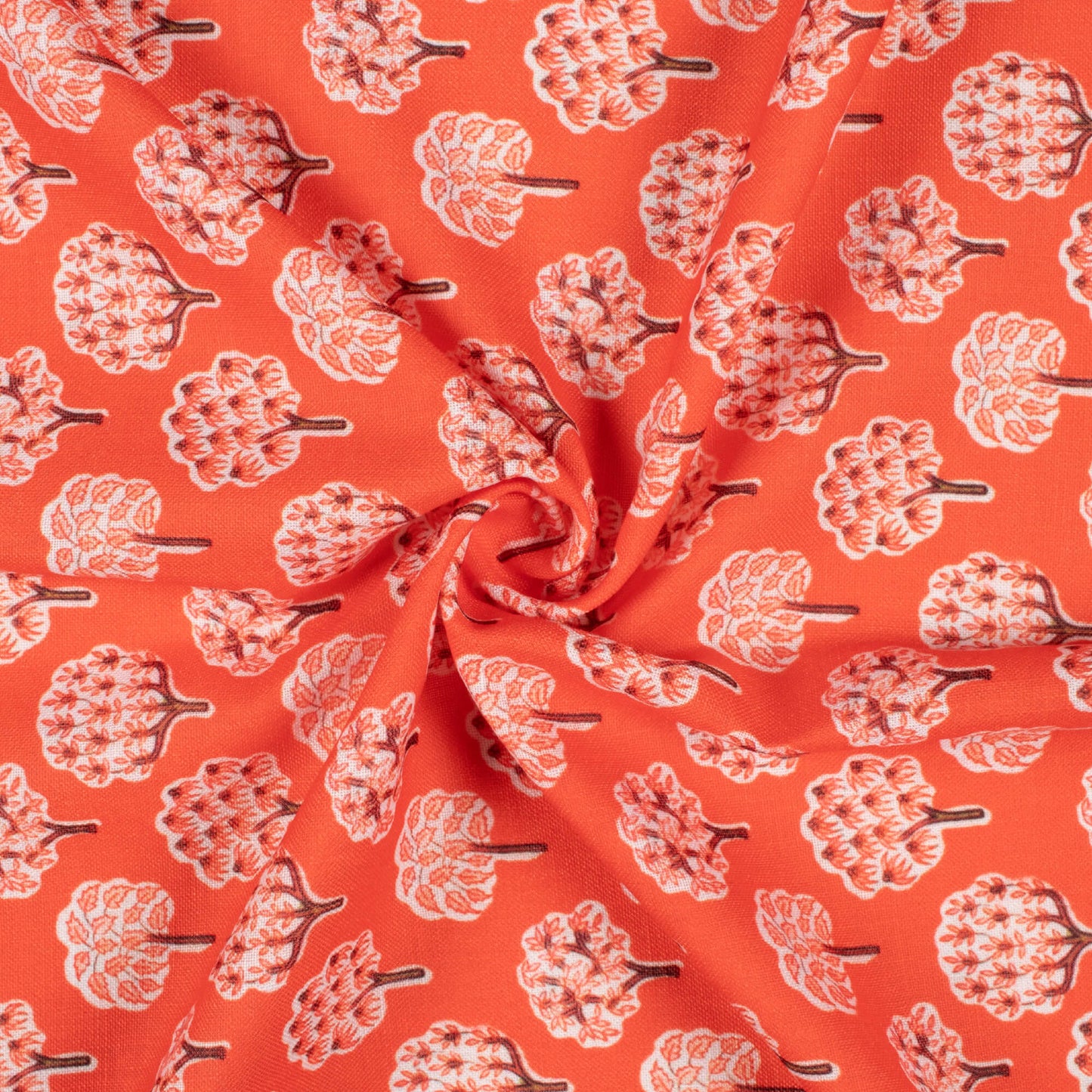 Salamander Orange And Peach Floral Pattern Digital Print Linen Textured Fabric (Width 56 Inches)