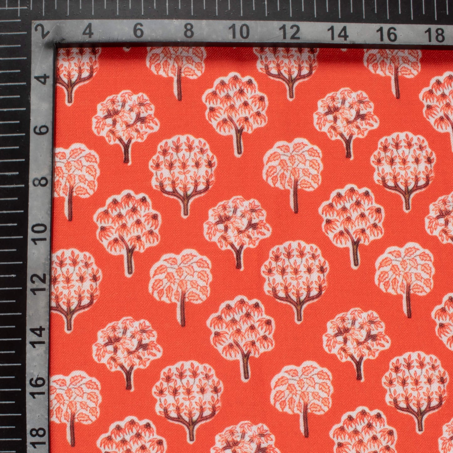 Salamander Orange And Peach Floral Pattern Digital Print Linen Textured Fabric (Width 56 Inches)