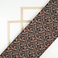 Black And Barn Red Ajrakh Pattern Digital Print Linen Textured Fabric (Width 56 Inches)