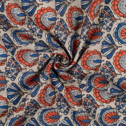 Grey And Peacock Blue Pattern Digital Print Linen Textured Fabric (Width 56 Inches)