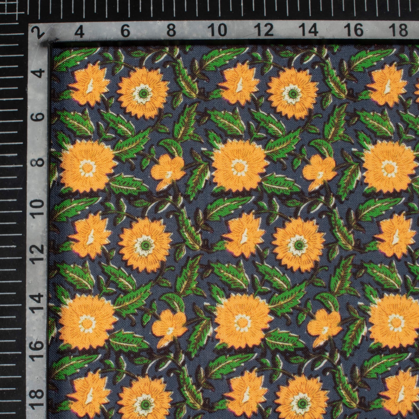Slate Grey And Honey Yellow Floral Pattern Digital Print Linen Textured Fabric (Width 56 Inches)