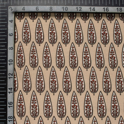 Pastel Brown And Blood Red Floral Pattern Digital Print Linen Textured Fabric (Width 56 Inches)