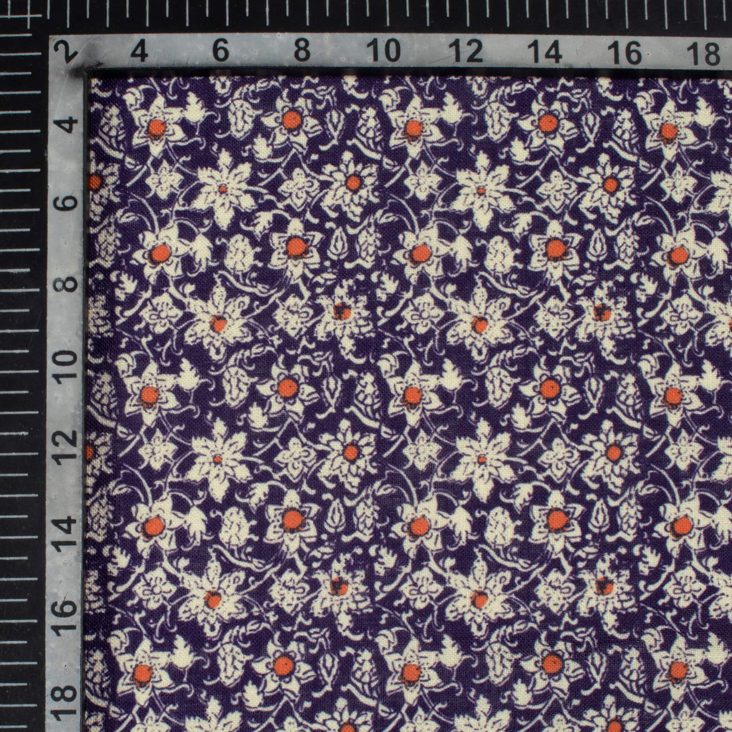 Midnight Purple And Oat Beige Floral Pattern Digital Print Linen Textured Fabric (Width 56 Inches)