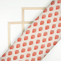 Linen Beige And Red Booti Pattern Digital Print Linen Textured Fabric (Width 56 Inches)