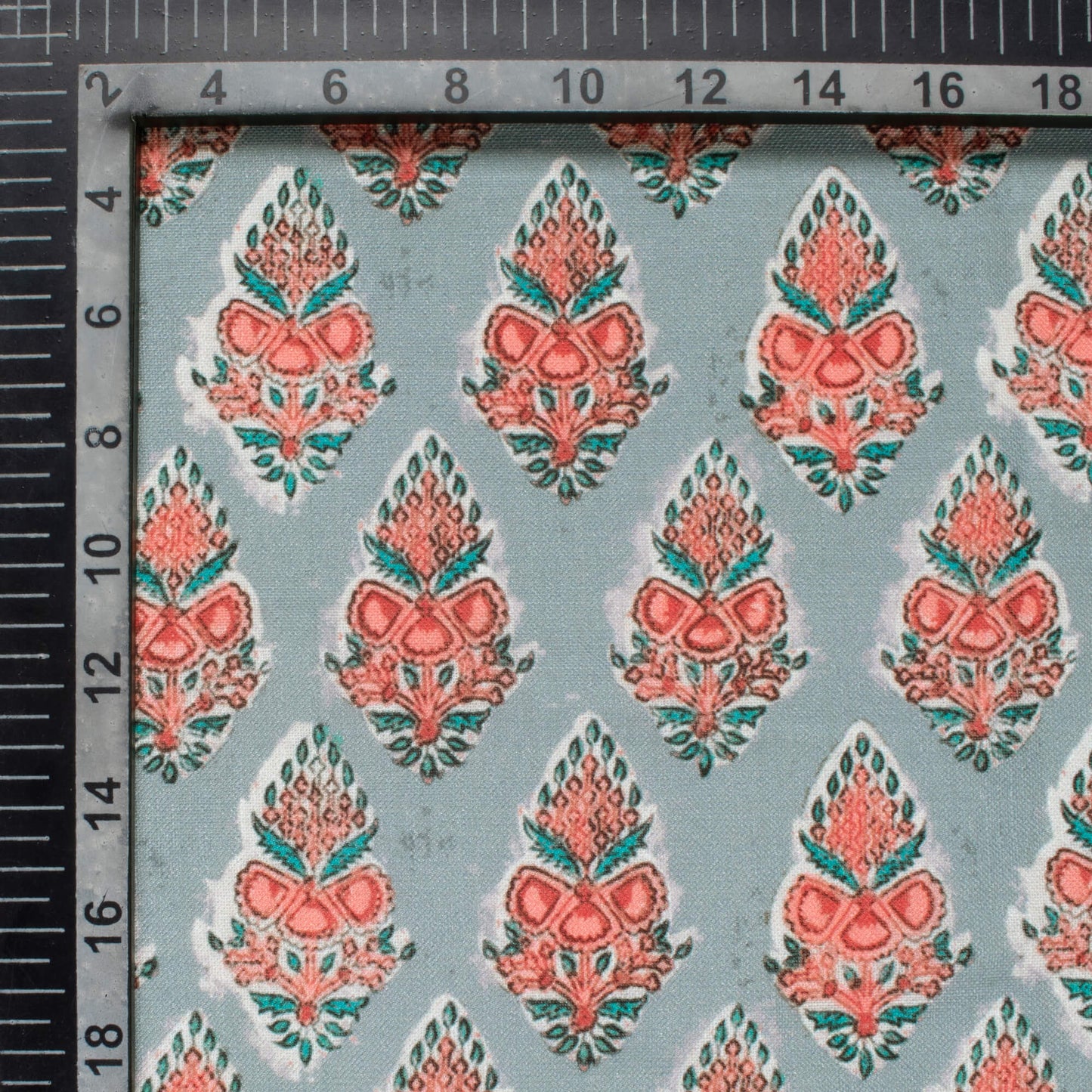 Grey And Indian Red Booti Pattern Digital Print Linen Textured Fabric (Width 56 Inches)