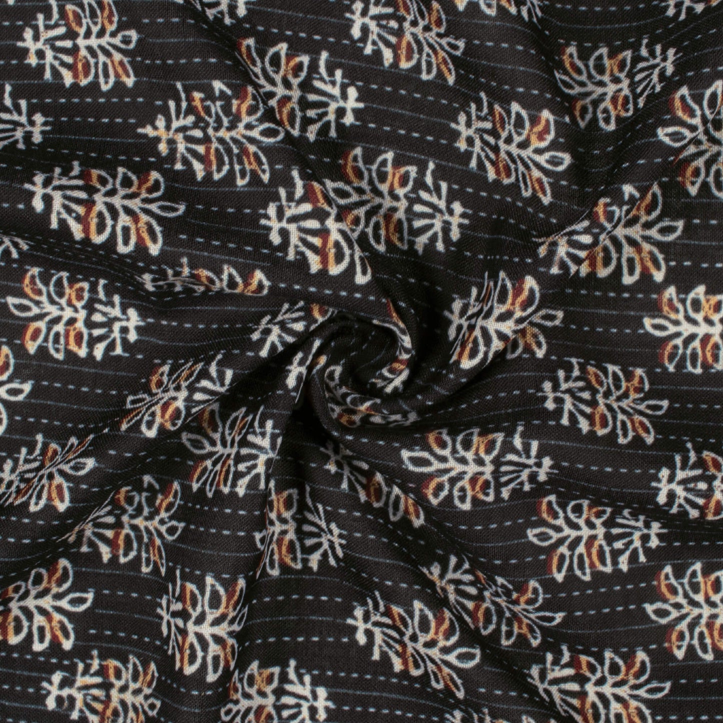 Black And White Ajrakh Pattern Digital Print Linen Textured Fabric (Width 56 Inches)