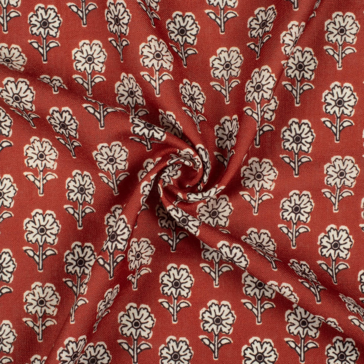 Sangria Red And Off White Floral Pattern Digital Print Linen Textured Fabric (Width 56 Inches)