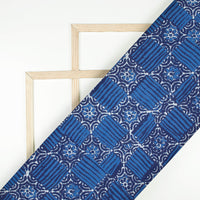 Blue And White Indiigo Pattern Digital Print Linen Textured Fabric (Width 56 Inches)