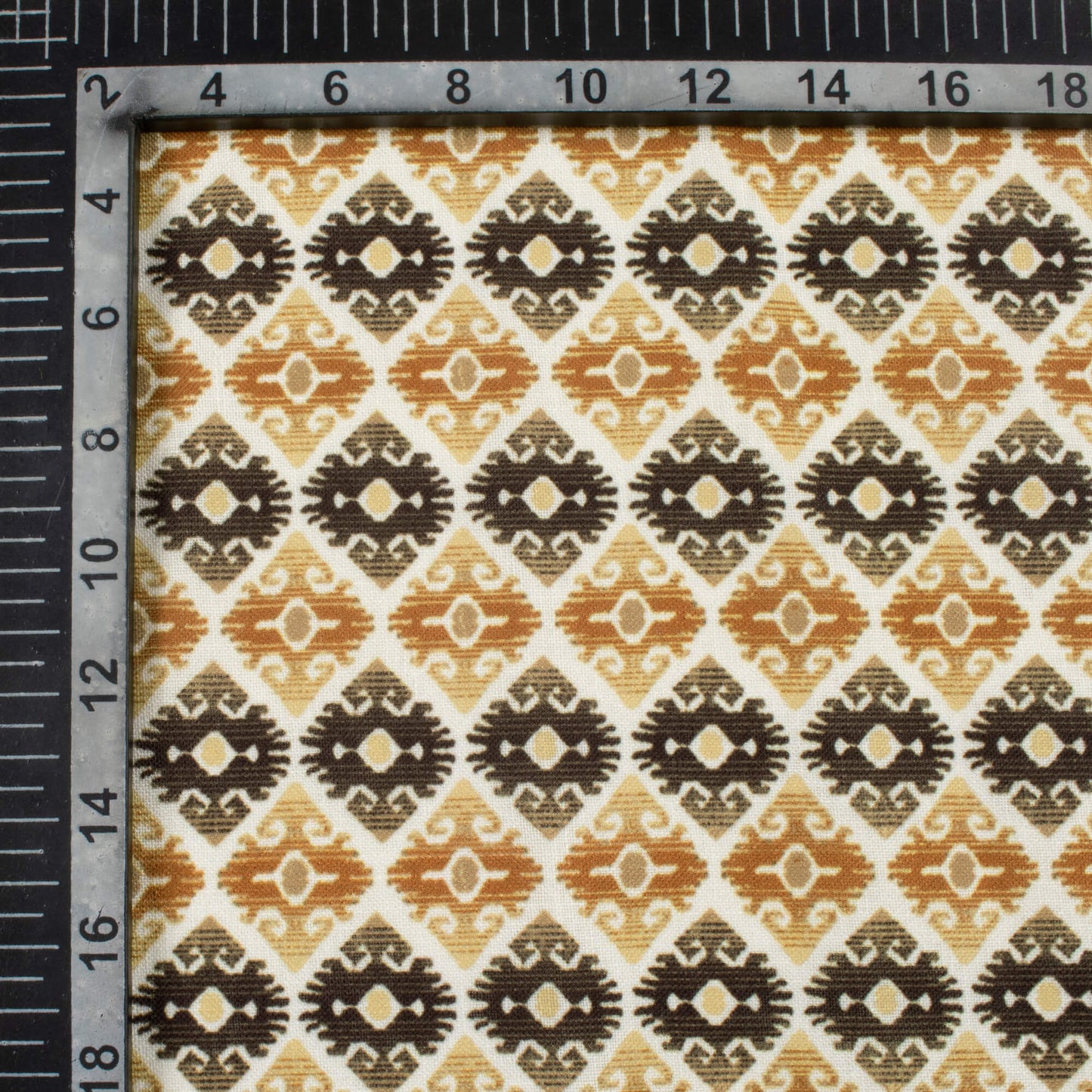Peanut Brown And Black Traditional Pattern Digital Print Linen Textured Fabric (Width 56 Inches)