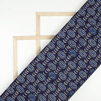 Blue And White Indiigo Pattern Digital Print Linen Textured Fabric (Width 56 Inches)