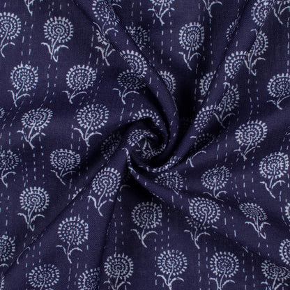 Blue And White Indiigo Pattern Digital Print Linen Textured Fabric (Width 56 Inches)