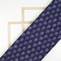 Blue And White Indiigo Pattern Digital Print Linen Textured Fabric (Width 56 Inches)
