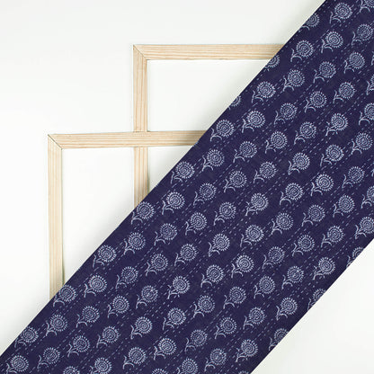 Blue And White Indiigo Pattern Digital Print Linen Textured Fabric (Width 56 Inches)