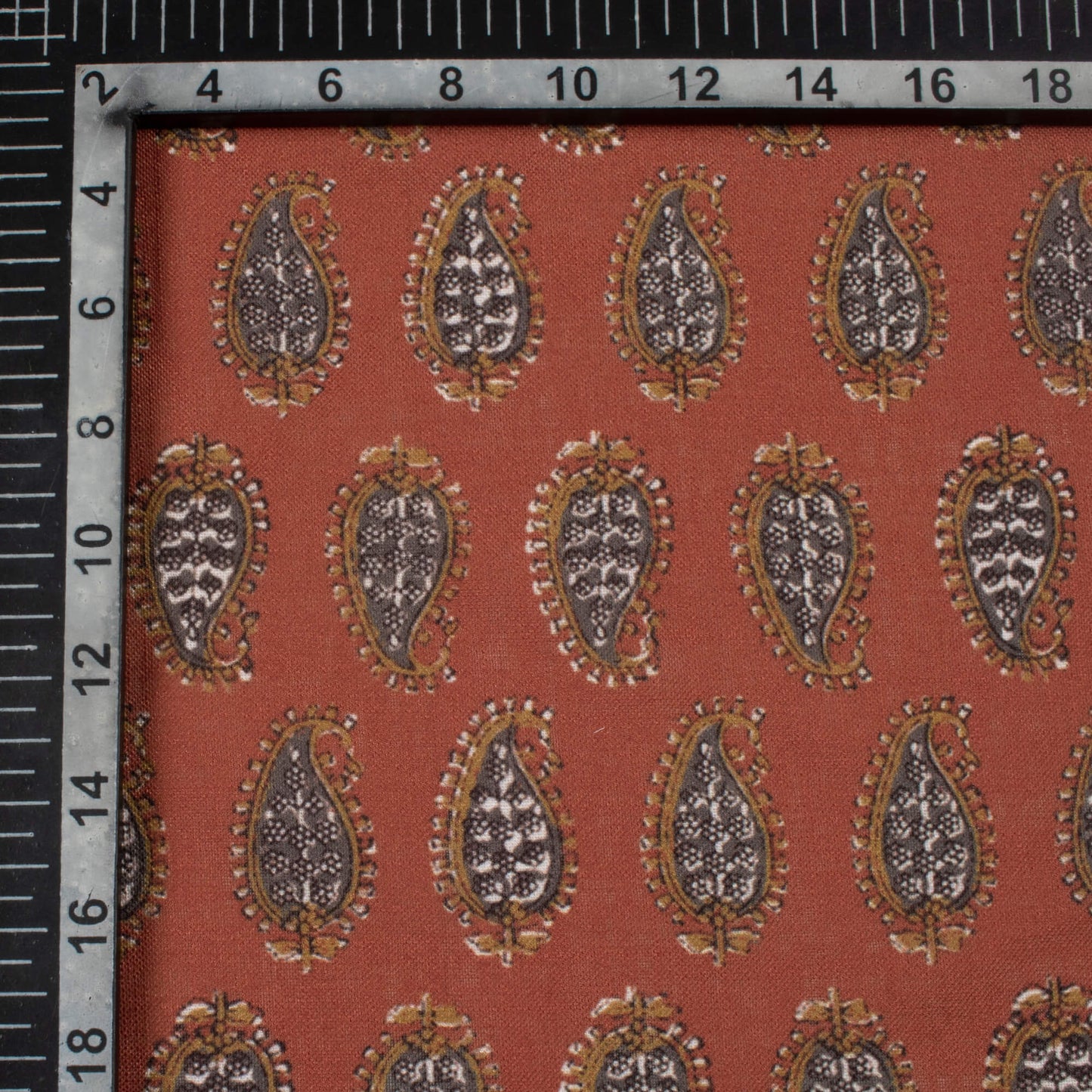 Wine Red And Dark Grey Paisley Pattern Digital Print Linen Textured Fabric (Width 56 Inches)