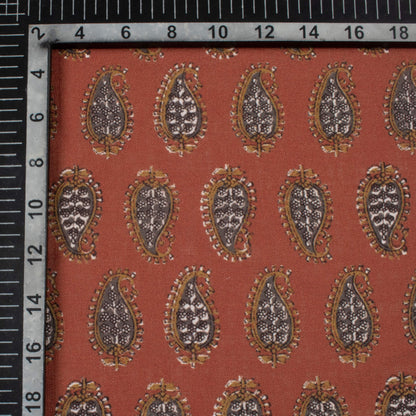 Wine Red And Dark Grey Paisley Pattern Digital Print Linen Textured Fabric (Width 56 Inches)