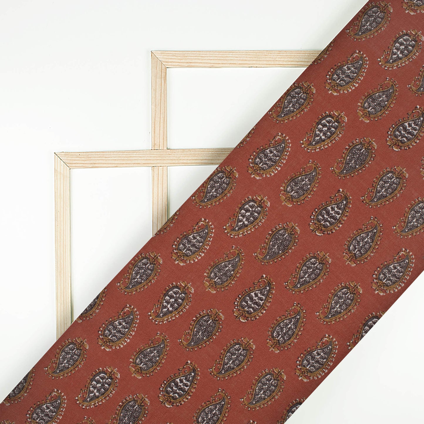 Wine Red And Dark Grey Paisley Pattern Digital Print Linen Textured Fabric (Width 56 Inches)