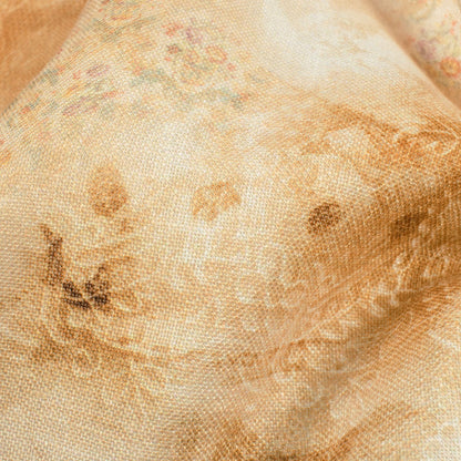 Tortilla Brown And White Traditional Pattern Digital Print Linen Textured Fabric (Width 56 Inches)