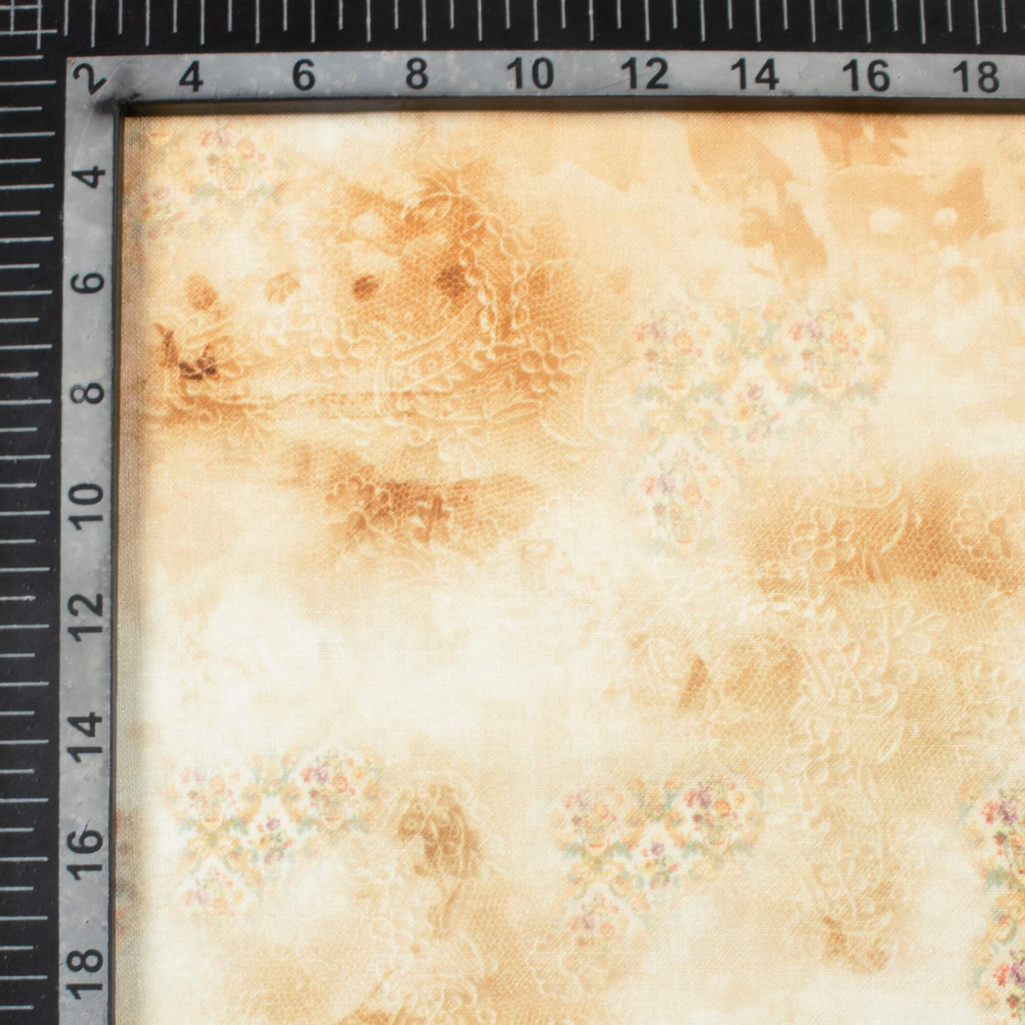 Tortilla Brown And White Traditional Pattern Digital Print Linen Textured Fabric (Width 56 Inches)