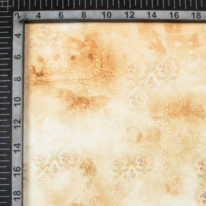 Tortilla Brown And White Traditional Pattern Digital Print Linen Textured Fabric (Width 56 Inches)