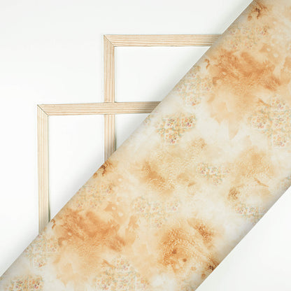 Tortilla Brown And White Traditional Pattern Digital Print Linen Textured Fabric (Width 56 Inches)