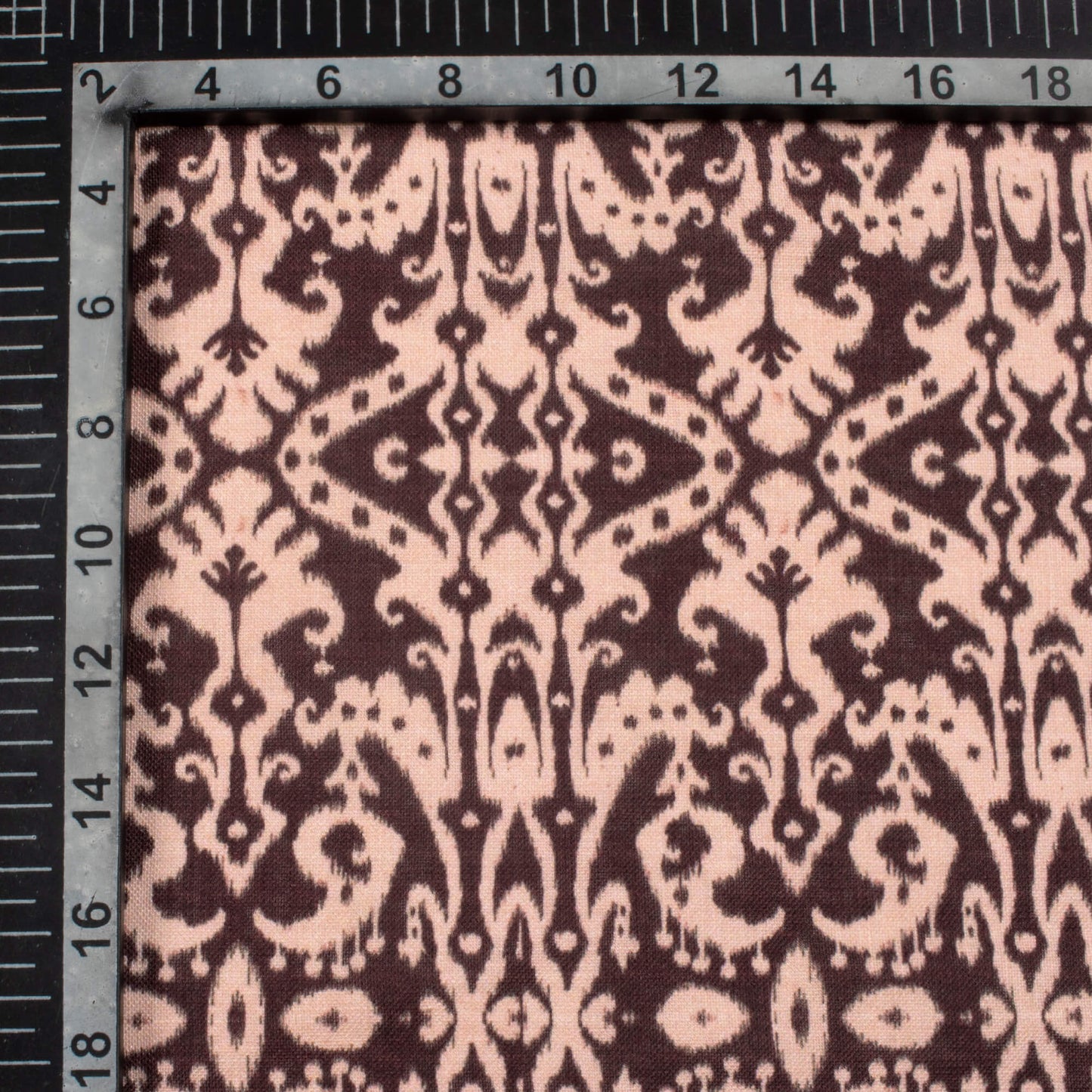 Black And Peach Ethnic Pattern Digital Print Linen Textured Fabric (Width 56 Inches)