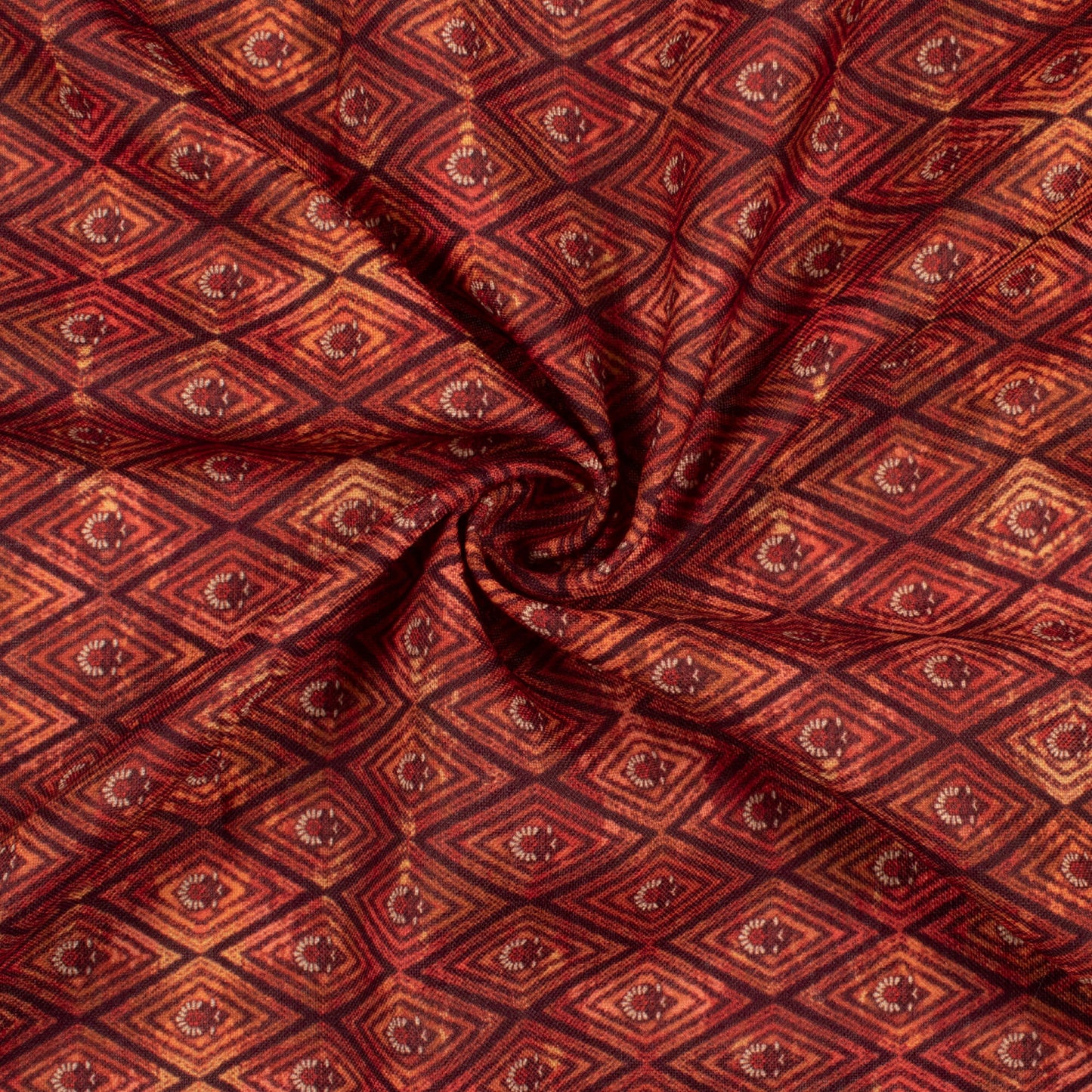 Rust Orange And Black Geometric Pattern Digital Print Linen Textured Fabric (Width 56 Inches)