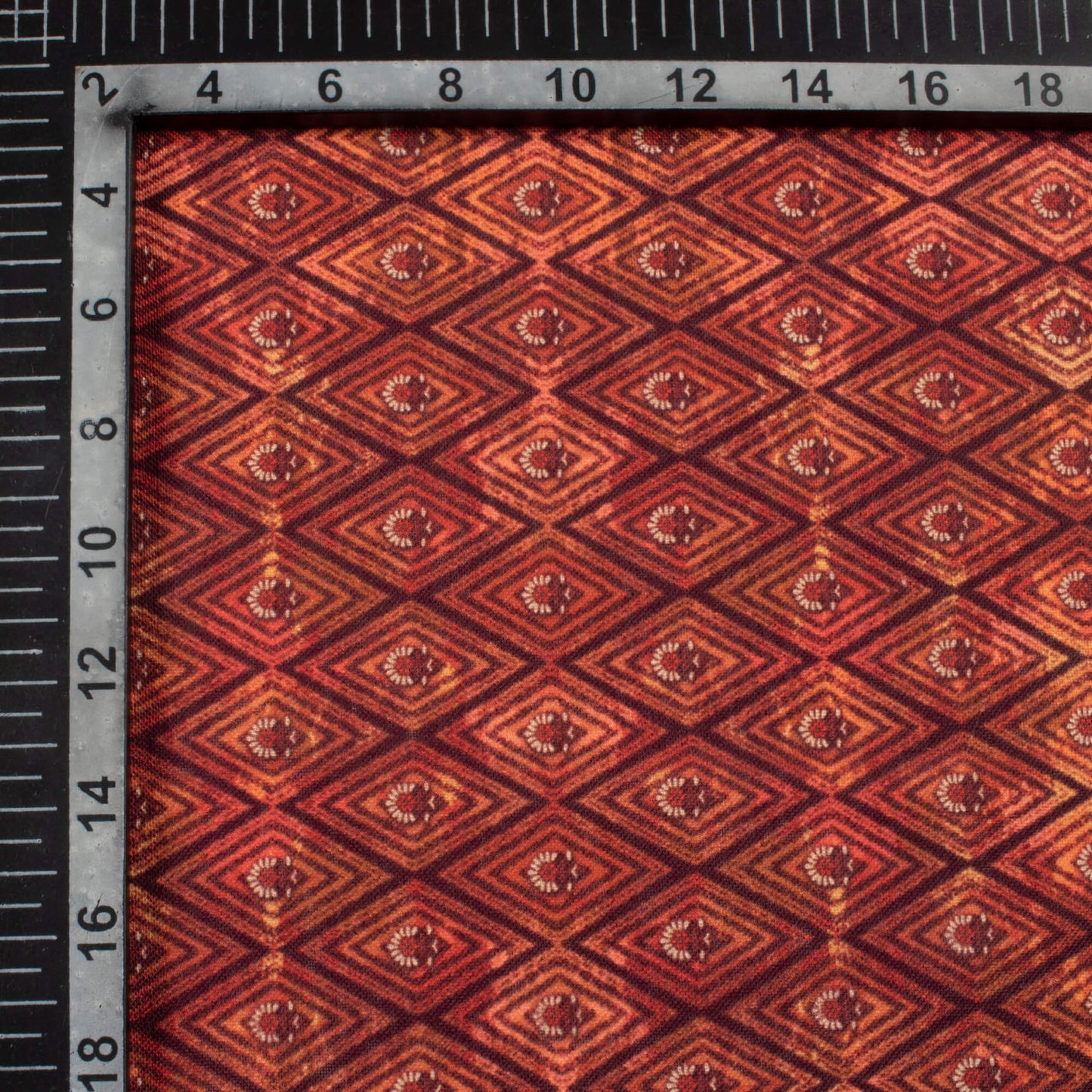 Rust Orange And Black Geometric Pattern Digital Print Linen Textured Fabric (Width 56 Inches)