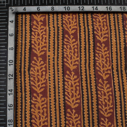 Ochre Yellow And Pecan Brown Stripes Pattern Digital Print Linen Textured Fabric (Width 56 Inches)