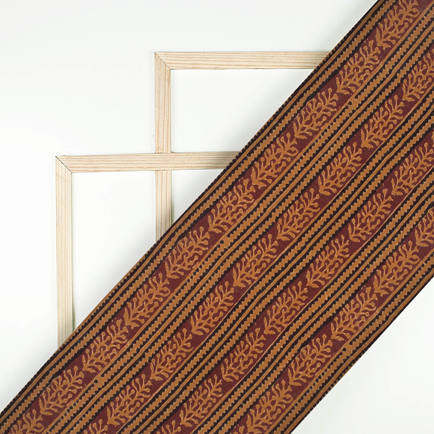 Ochre Yellow And Pecan Brown Stripes Pattern Digital Print Linen Textured Fabric (Width 56 Inches)