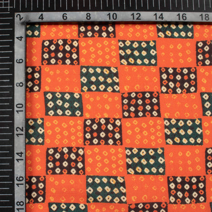 Salamander Orange And Corn Yellow Bandhanii Pattern Digital Print Linen Textured Fabric (Width 56 Inches)