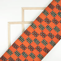 Salamander Orange And Corn Yellow Bandhanii Pattern Digital Print Linen Textured Fabric (Width 56 Inches)