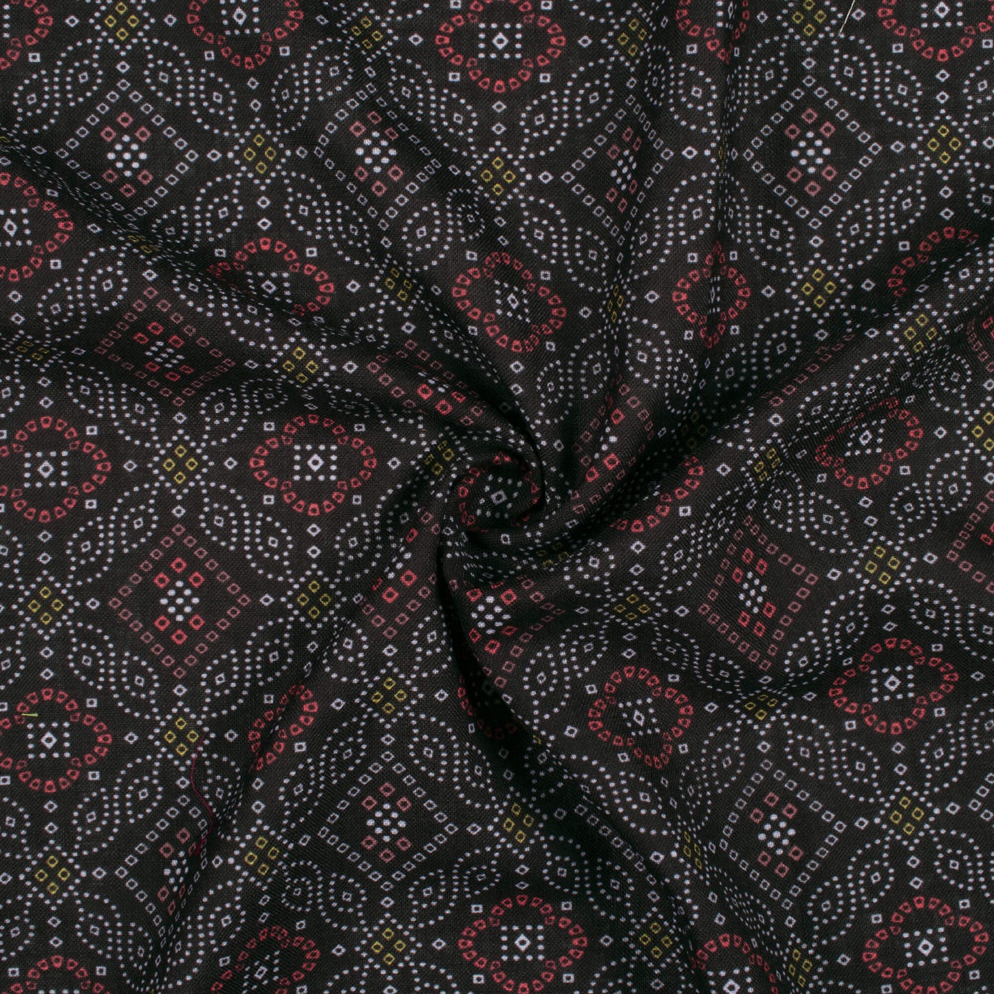Black And Blood Red Bandhani Pattern Digital Print Linen Textured Fabric (Width 56 Inches)