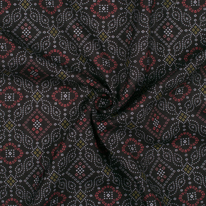 Black And Blood Red Bandhanii Pattern Digital Print Linen Textured Fabric (Width 56 Inches)