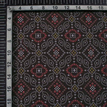Black And Blood Red Bandhanii Pattern Digital Print Linen Textured Fabric (Width 56 Inches)