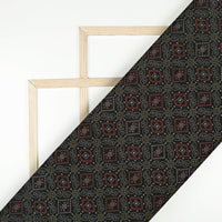 Black And Blood Red Bandhanii Pattern Digital Print Linen Textured Fabric (Width 56 Inches)