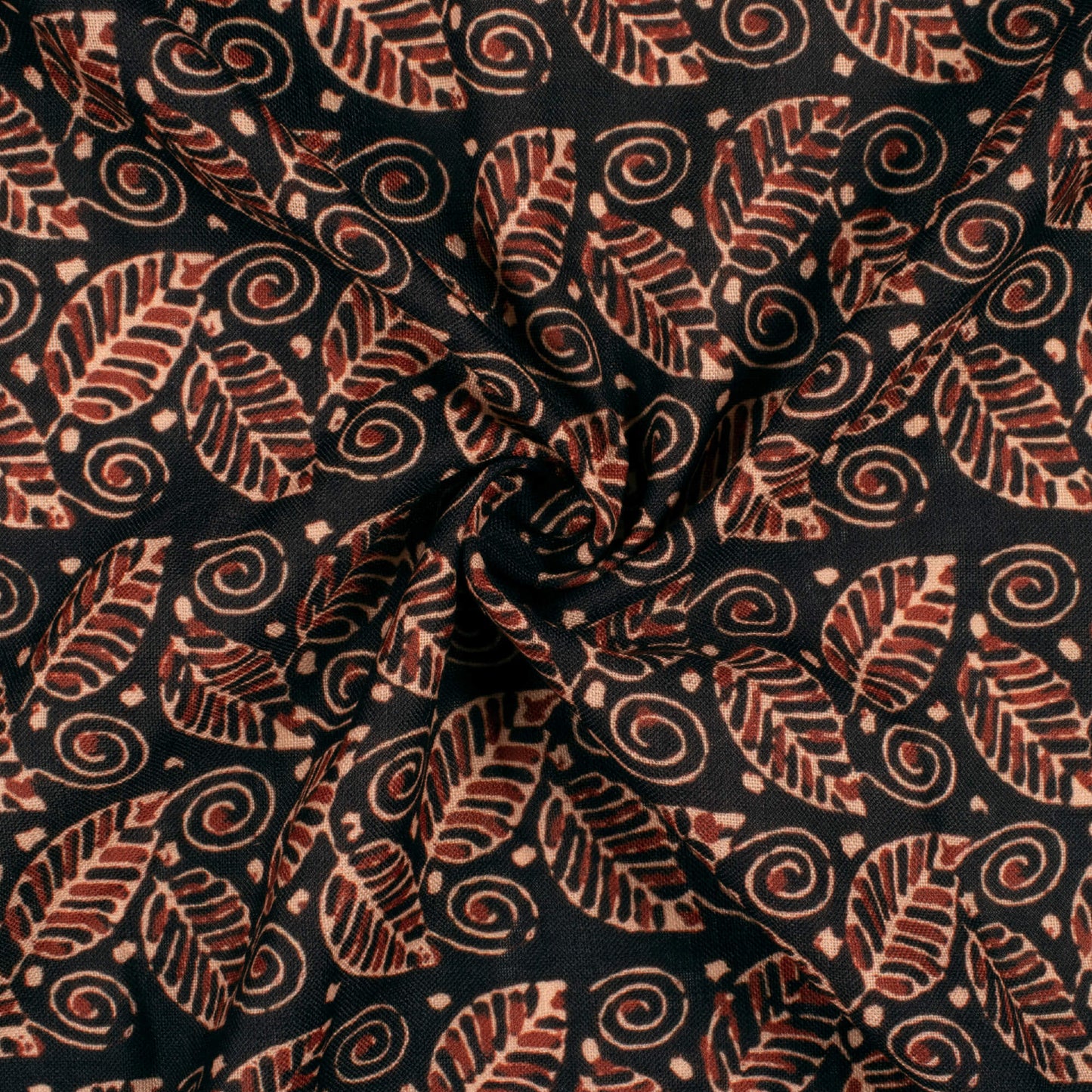 Black And Maroon Ajrakh Pattern Digital Print Linen Textured Fabric (Width 56 Inches)
