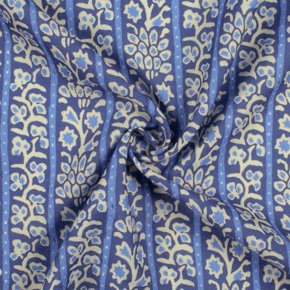 Blue And White Indiigo Pattern Digital Print Linen Textured Fabric (Width 56 Inches)