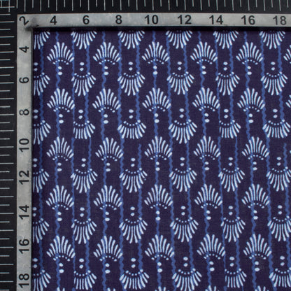Blue And White Indiigo Pattern Digital Print Linen Textured Fabric (Width 56 Inches)
