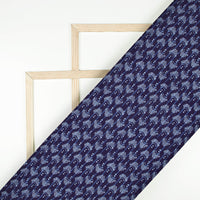Blue And White Indiigo Pattern Digital Print Linen Textured Fabric (Width 56 Inches)