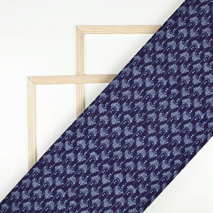 Blue And White Indiigo Pattern Digital Print Linen Textured Fabric (Width 56 Inches)