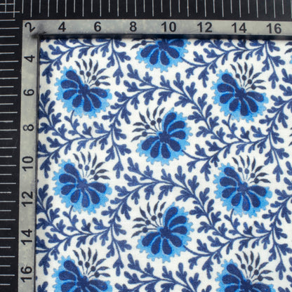 Blue And White Indiigo Pattern Digital Print Linen Textured Fabric (Width 56 Inches)