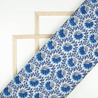 Blue And White Indiigo Pattern Digital Print Linen Textured Fabric (Width 56 Inches)