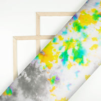 White And Yellow Tye And Dye Pattern Digital Print Viscose Gaji Silk Fabric