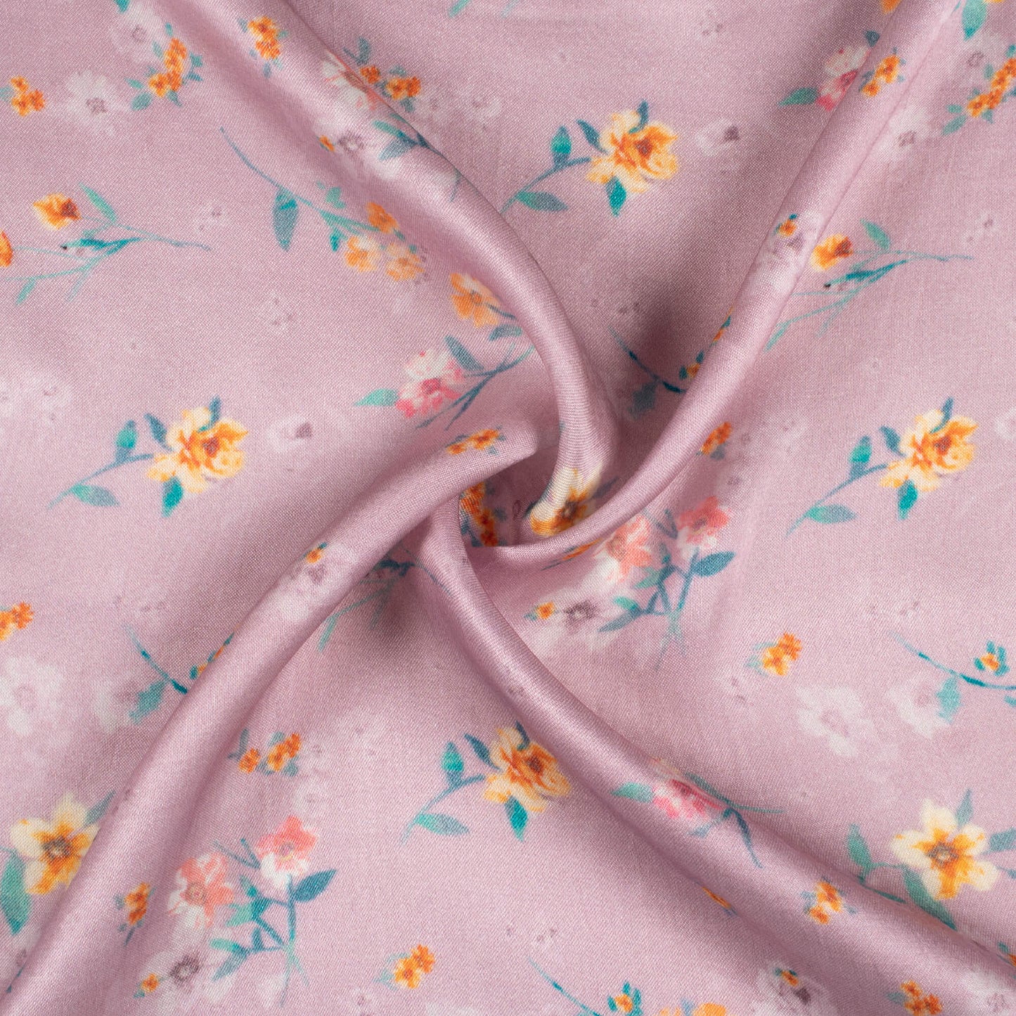 Light Thulian Pink And Yellow Floral Pattern Digital Print Viscose Gaji Silk Fabric