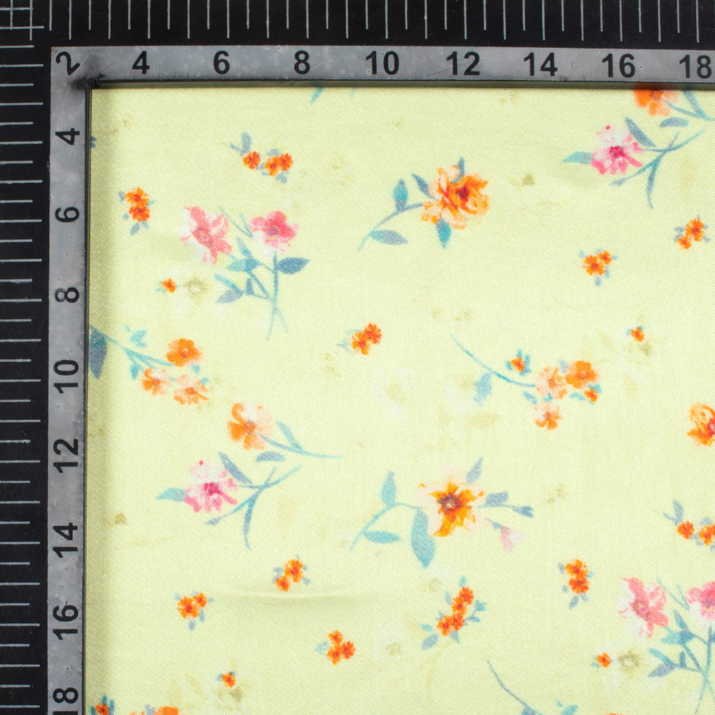 Lemon Yellow And Orange Floral Pattern Digital Print Viscose Gaji Silk Fabric