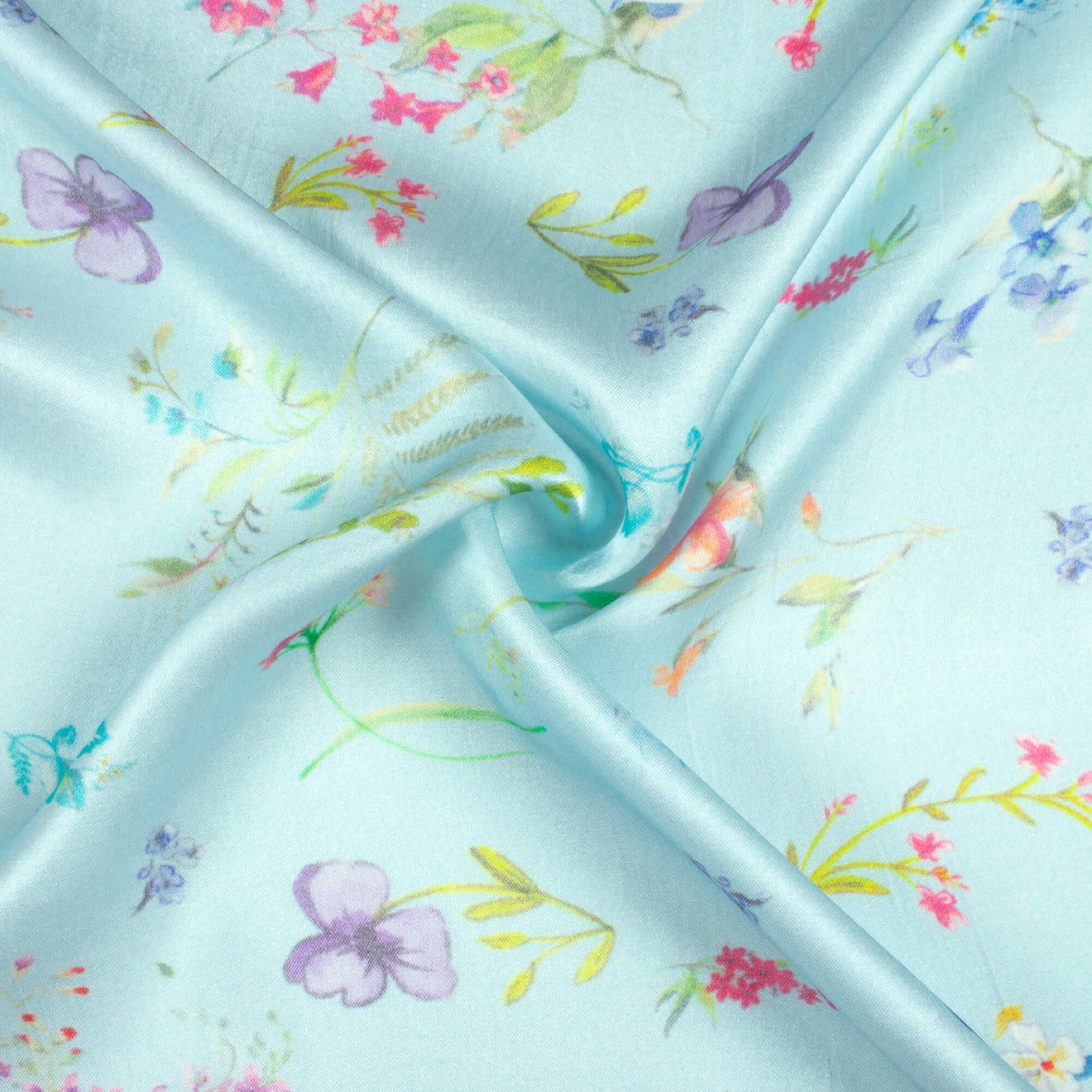 Light Blue And Purple Floral Pattern Digital Print Viscose Gaji Silk Fabric