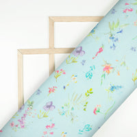 Light Blue And Purple Floral Pattern Digital Print Viscose Gaji Silk Fabric